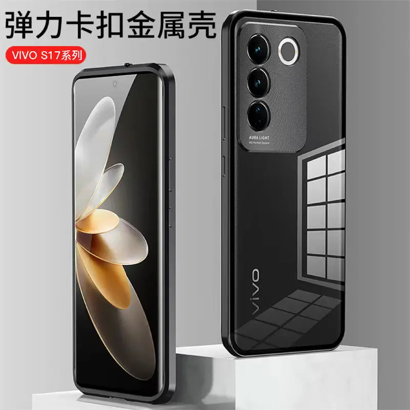 Vivo V29 5G V2250 Case Magnetic Metal Aluminum Bumper with Back Clear Hard Glass Cover Phone Case for Vivo V29 VivoV29 5G V2250