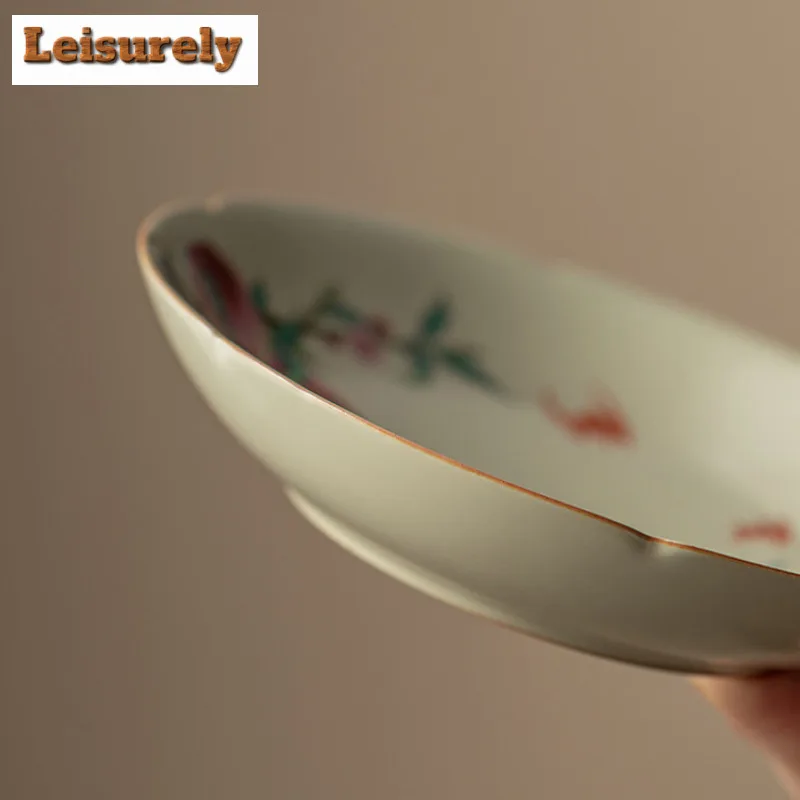 Antique Ru Kiln Porcelain Pot Bearing Holder Nine Peach Dry Brew Table Tea Tray Fruit Snack Plate Teaware Tableware Ornaments