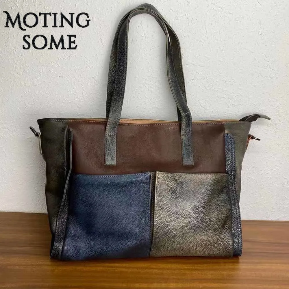 Retro Style Roomy Genuine Leather Women Tote Bag Shoulder Handwork Patchwork Female Large Shopper Travel Handbag 2021 |