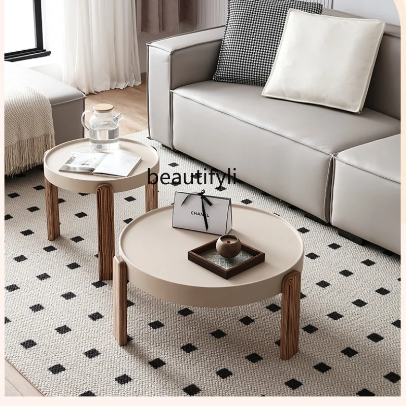 

zqCream Style Size round Coffee Table Combination Modern Minimalist Living Room Quiet Style Home Small Apartment round Tea Table