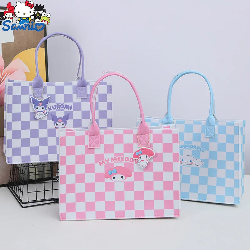 

Sanrio серия Cinnamoroll Melody Сумка-тоут для девушек на одно плечо мультяшная Повседневная Шахматная сумка для студентов большая емкость косметика