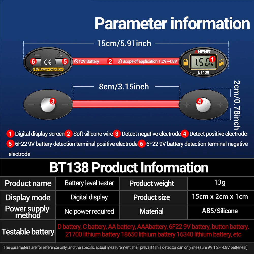 Tester batteria, design magnetico con display digitale, rilevamento rapido di 1 secondo per batterie AA/AAA/9 V/pulsante/leitio, nessuna alimentazione necessaria - immagine 6
