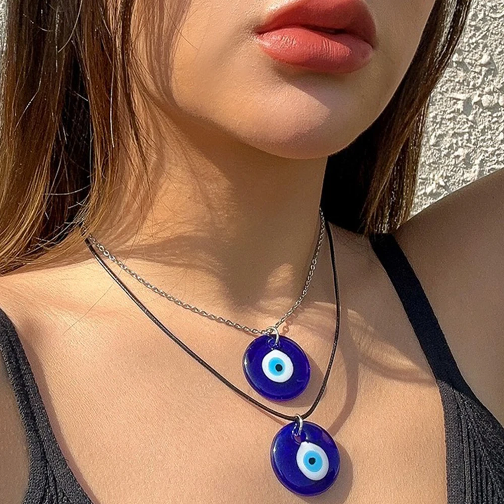 

Classic Evil Eye Charms Necklace for Woman Blue Resin Round Pendants Couple Necklace Lucky Jewelry 2023 Fashion Friendship Gift