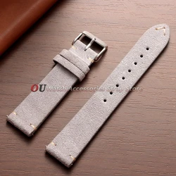 Premium Soft Suede Leather Vintage Watchband with Quick Release - 22mm (Light Grey)