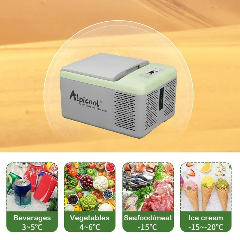 Car Refrigerator, Alpicool C9L, Mini Portable, Auto Compressor Freezer, 12/24V, Car Truck Travel Cooler