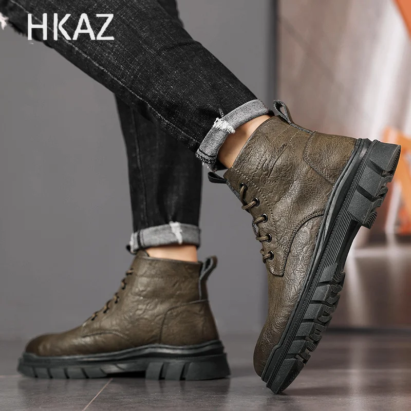 Men's Boots Round Toe Thick Bottom Comfortable Non-slip Wear-Resistant Fashion Wild Explosive Style Spring and Autumn Main Push