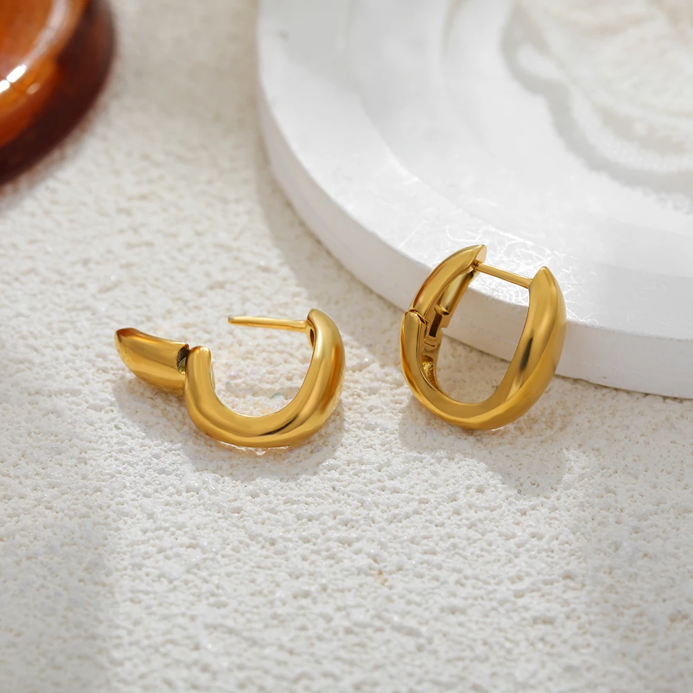 Classics Polished 18K Gold Plated U Shape Huggie Earrings Simple Non Tarnish Thick Ear Hoop Vintage Jewellery Gifts Dropshipping