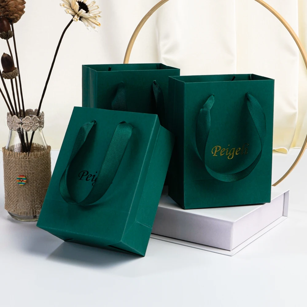 Mini Dark Green Kraft Gift Bags Custom Logo 4x2.8x4.5 inch Bulk Small Paper Tote Bags with Deep Green Handles for Wedding Party 7 S88e6883d74c84ab1a60b26b7c4edbffb7