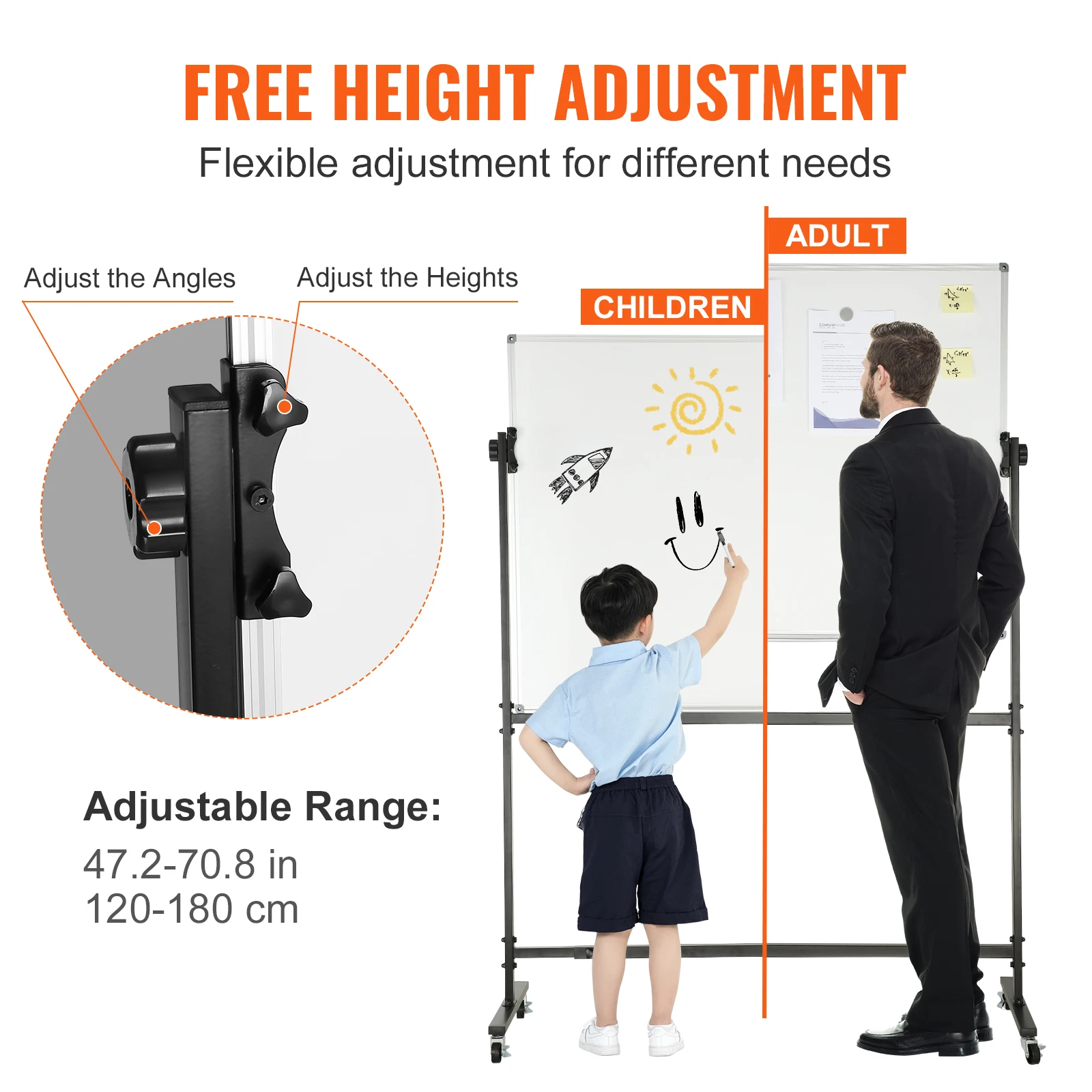 Height Adjustable Mobile Whiteboard