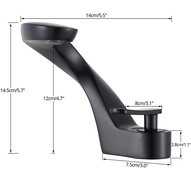 ก๊อกน้ำอ่างล้างหน้าแบบติดตั้งบนเคาน์เตอร์ สีดำด้าน ทำจากทองเหลือง แบบก้านโยกเดี่ยว สำหรับอ่างล้างหน้าในห้องน้ำ  แบบนิกเกิลขัดเงา น้ำร้อนน้ำเย็น 6