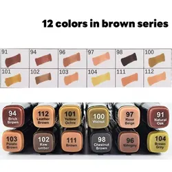 Vibrant Dual Tip Alcohol - Based Marker Set - 12 Colors for Sketching, Drawing & Painting (Brown series)