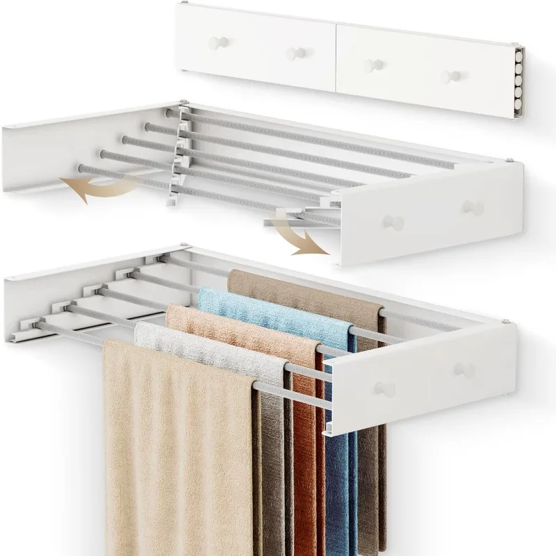 Laundry Drying Rack Upgrade,(28-INCH White),Clothes Drying Rack Wall Mounted,Drying Rack Clothing Wall Mount,Foldable 1