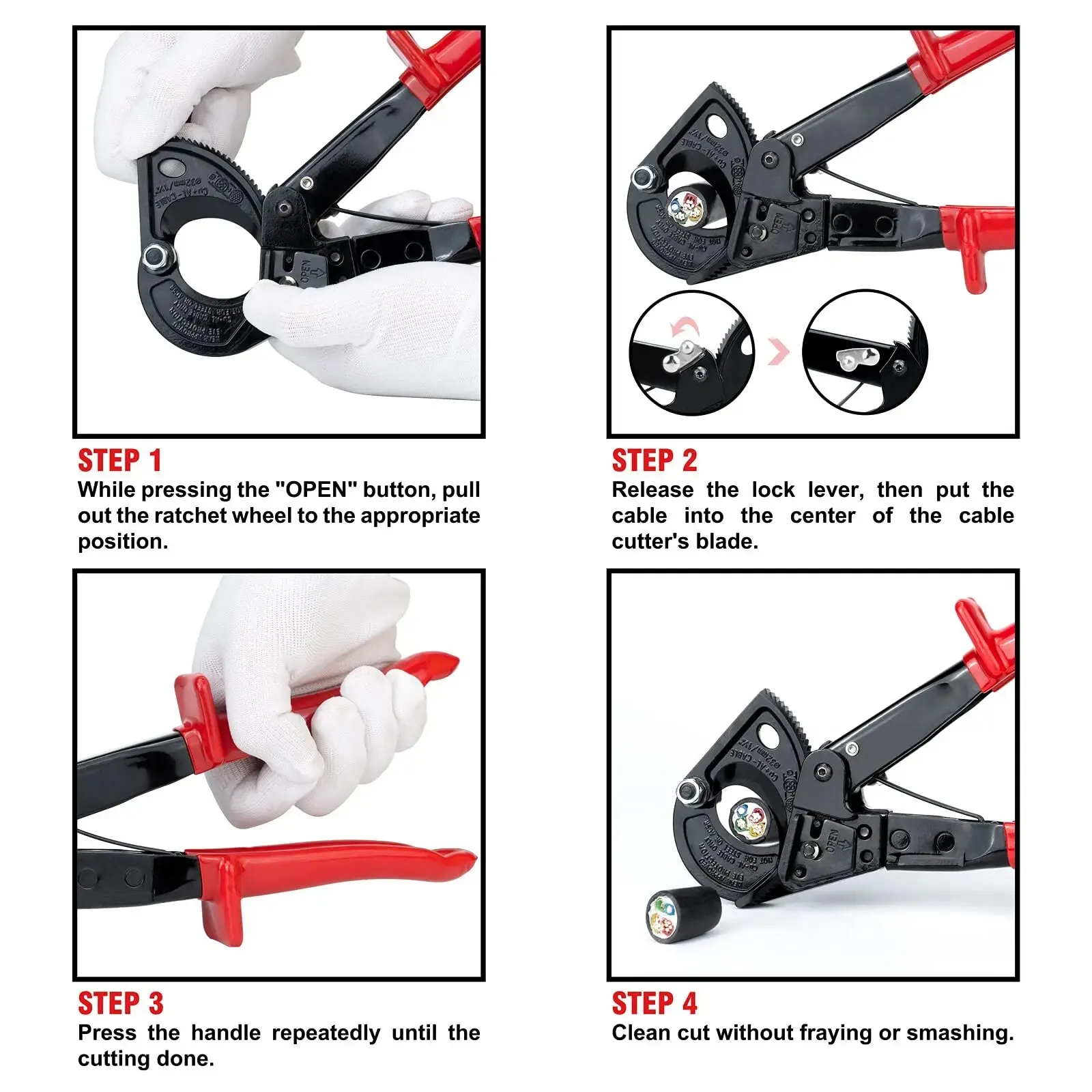 Wire Cutter 1pc Ratcheting Heavy Duty Electricians Cutting Aluminum Copper Soft Wire up to 600MCM HS-325A
