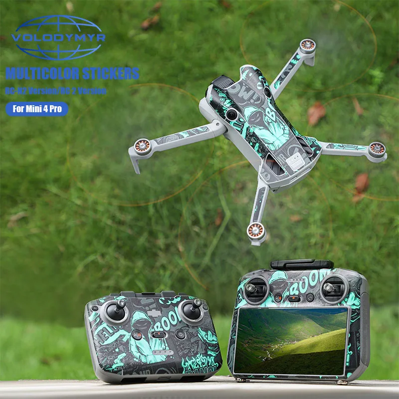 Volodymyr Colorful Sticker for DJI Mini 4 Pro Decal RC 2/RC-N2 Remote Protector Cover Anti-Scratch Waterproof Drone Decorative