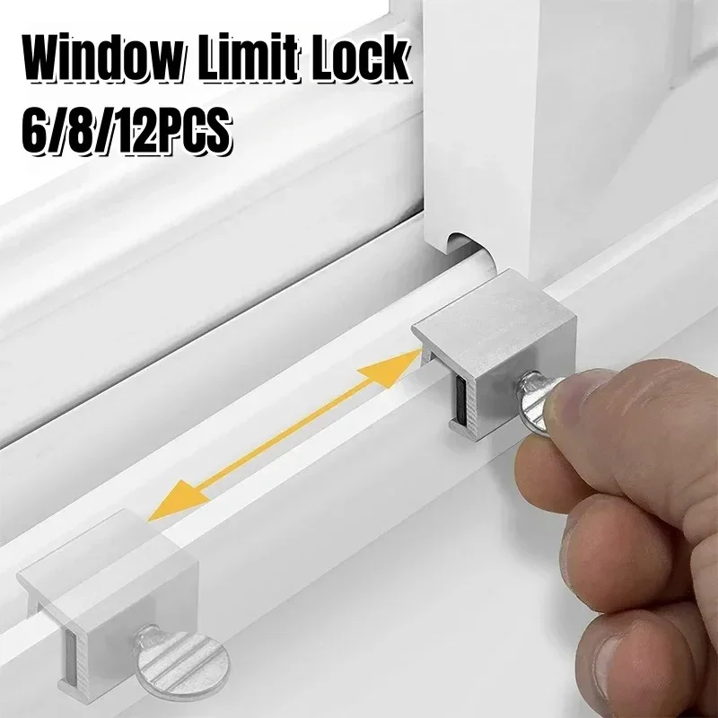 6/8/12PCS Sliding Sash Plug Round Handle Silver Stainless Steel Window Sliding Door Lock Protection Safety Anti-theft Limit Lock