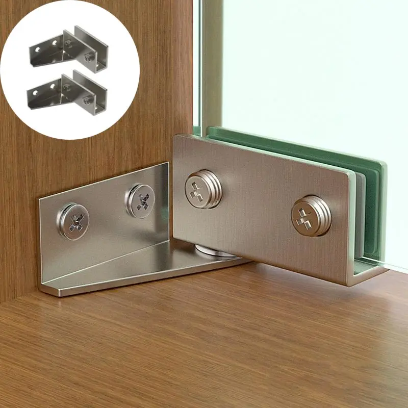 Stainless Steel Glass Fasteners 5-8mm Punching-Free Wine Cabinets Glass Door Hinges