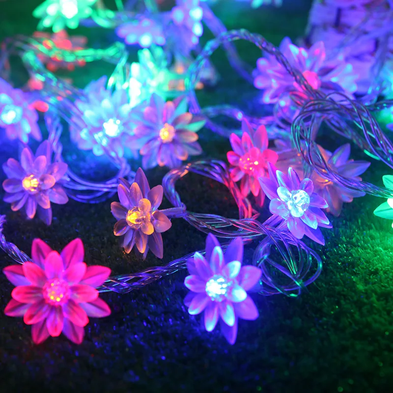 배터리로 작동되는 LED 연꽃 꽃줄 조명, 정원 가구 테라스 거리 장 야외 장식 램프