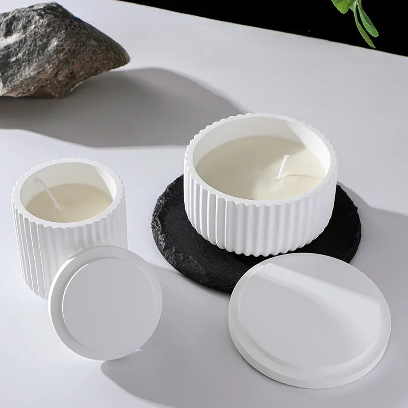 DIY Aromatherapy Candle Cup Mold Simple Stripe Gypsum Cement Resin Silicone Mold Candle Holder Decoration Jewelry Storage Box