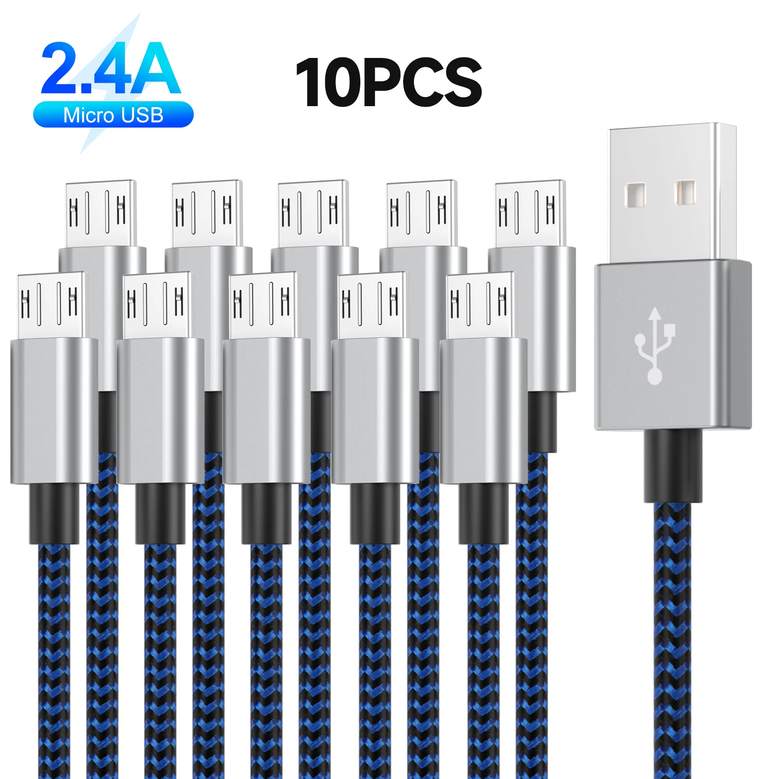 10PCS Micro USB Charging Cable Braided Nylon Data Cable for Android Charging Cable, Braided Nylon Charging Cable, Compatible w