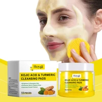 Coussinets nettoyants pour le visage à l'acide de curcuma kojique, tampons nettoyants expensants pour le visage, tampons nettoyants en profondeur pour la peau, coton, sous-soins pour la peau, 55 pièces 2