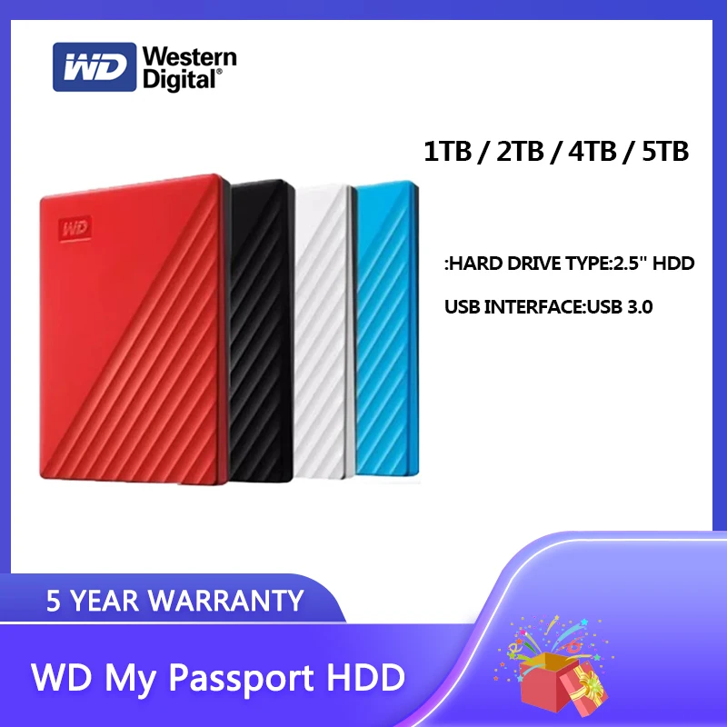 WD 5To My Passport Disque Dur Externe Portable, Parfait pour sauvegarde
