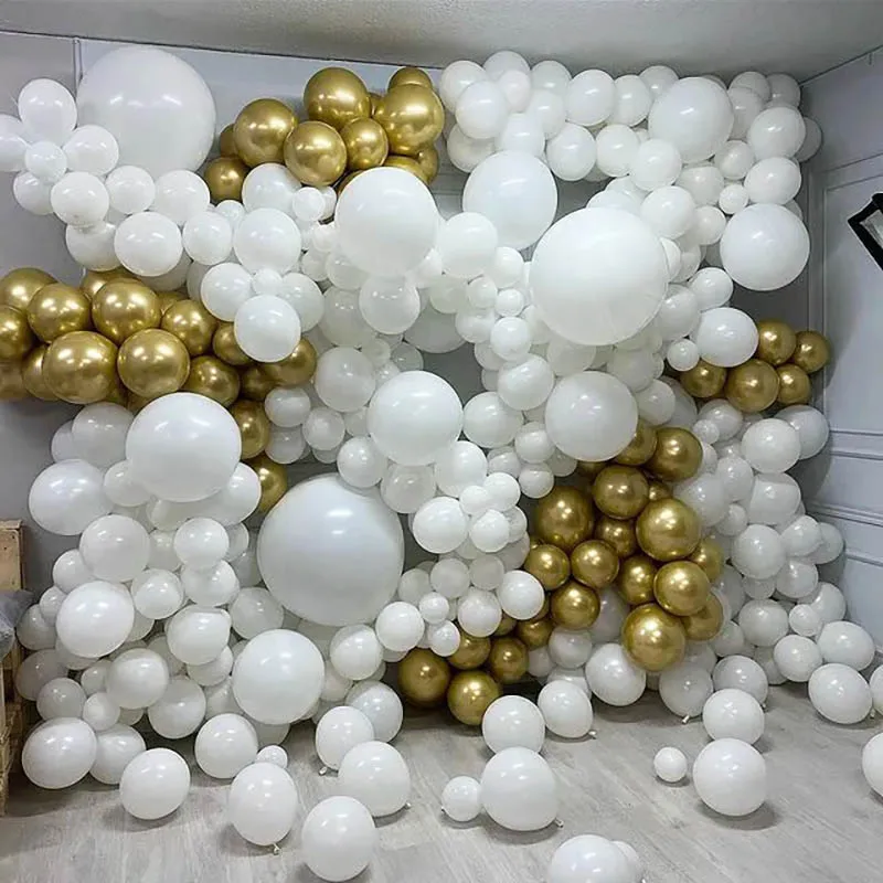 5/10/18inch Classic Matte White Latex Balloons Chrome Metallic Gold Balloon Arch Birthday Party Decor Baby Shower Wedding Globos