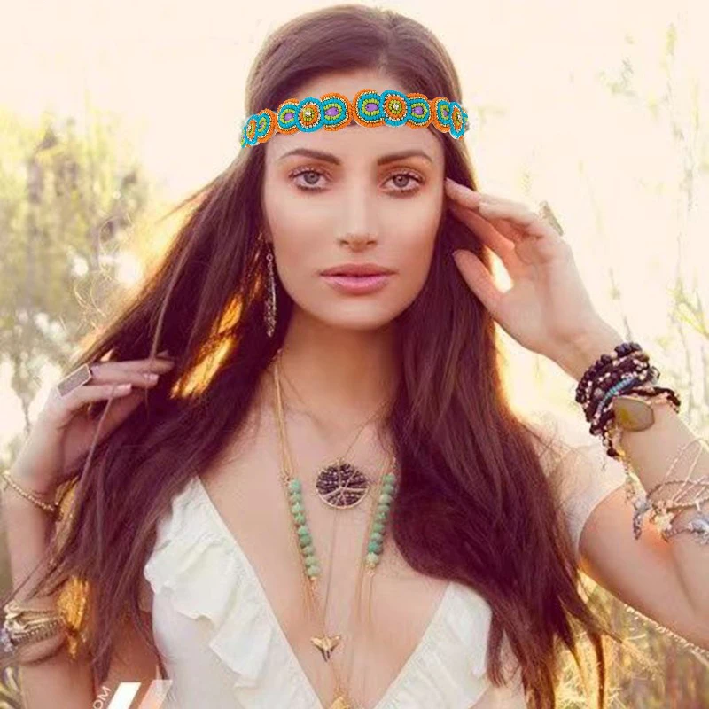 Ethnic Vintage Bohemian BeadsElastic Headband Hair Band Hair