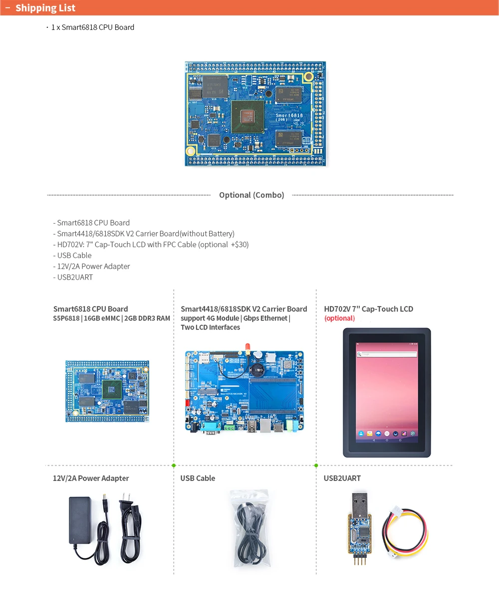 Smart6818 Dev Kit 2.0 Octa-Core Cortex A53 CPU Board S5P6818 SOC 1GB DDR3 RAM Gb