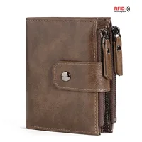 Monedero vintage para hombre, billetera de cuero PU con bloqueo RFID y cremallera, tarjetero, monedero, novedad de 2024