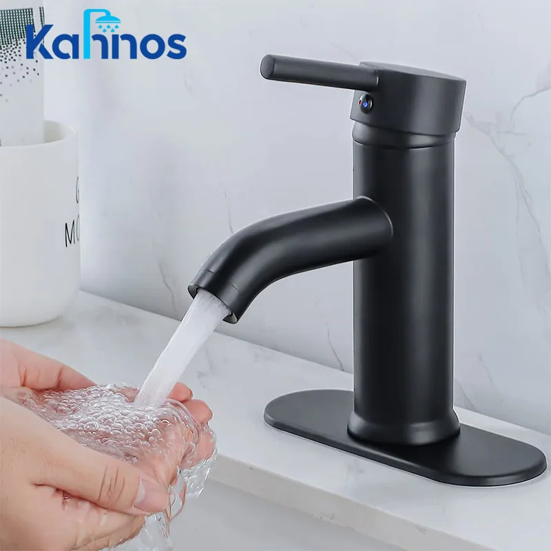 

Black Bathroom Sink Faucet Stainless Steel Vanity Faucet Single Hole Basin Faucets Single Handle Bathroom Faucets with Plate