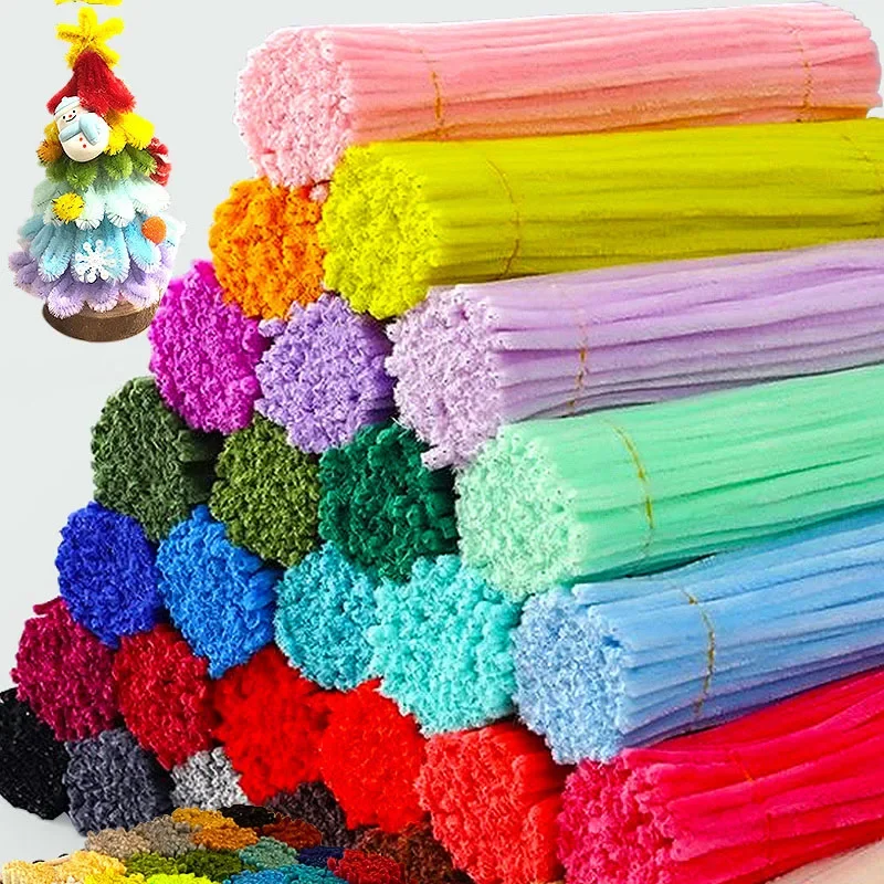 Colorful Twisting Bar Chenille Fluffy Pipe Cleaners Stems Plush Stick 500/10pcs DIY Tinsel Rod Strips Kids Art Educational Toys