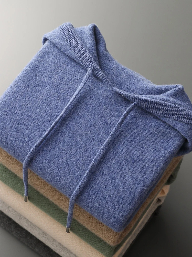 

Spring Autumn Men's Sweater Pullovers Hooded Cashmere 100% Merino Wool Knitwear Casual Long Sleeve Jumpers Male Clothes Tops New