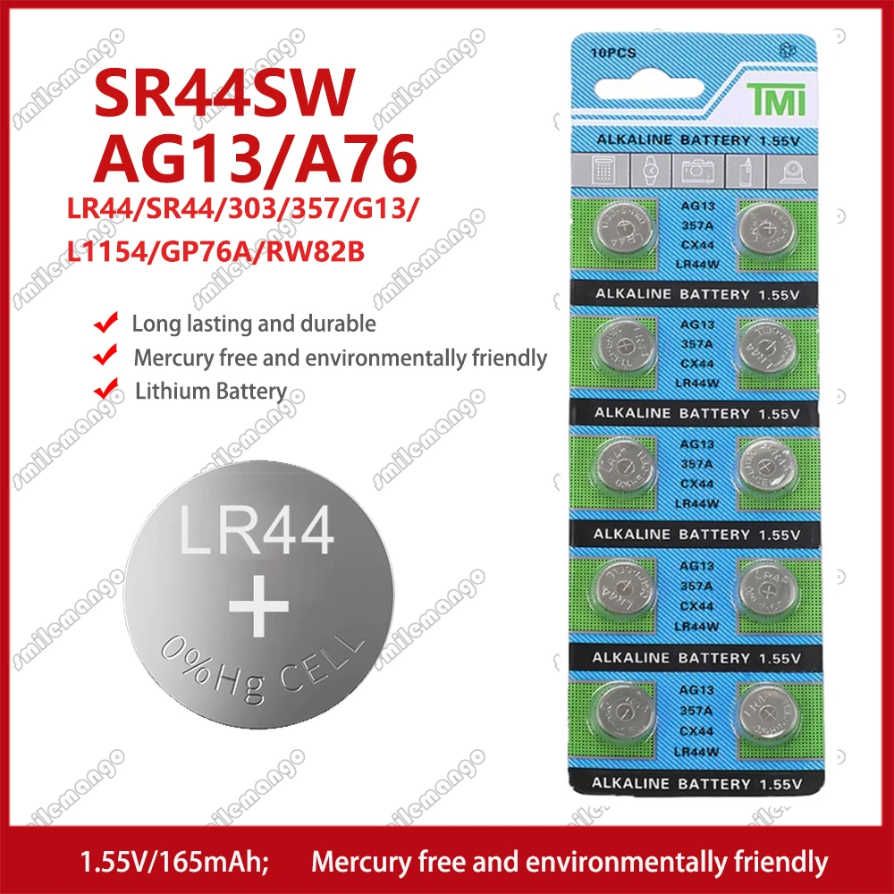 

2PCS-50PCS 1.55V AG13 LR44 L1154 RW82 SR1154 SP76 pila SR44 Button Batteries A76 LR1154 GP7 Cell Coin Watch Toys Remote Battery
