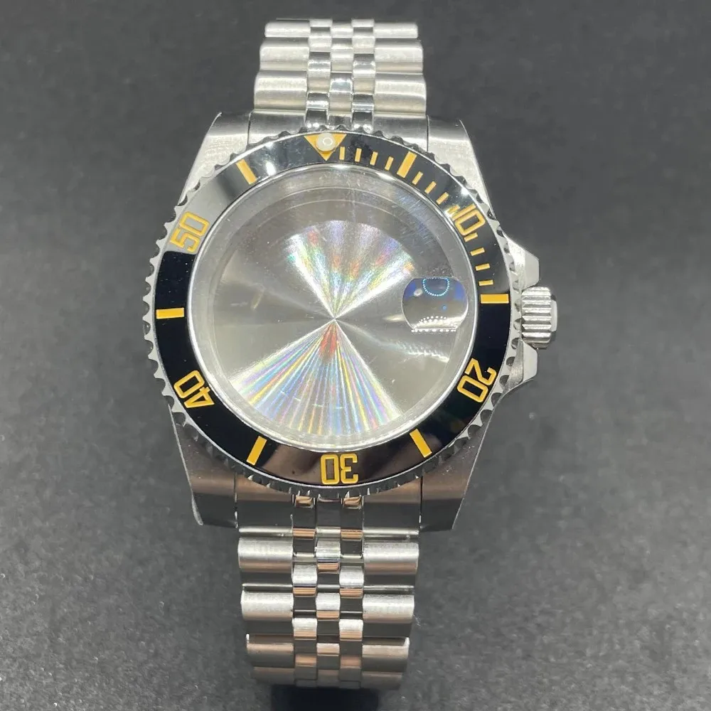 Elegant 40MM Stainless Steel Watch Case with Solid Bracelet and Glide Lock Clasp