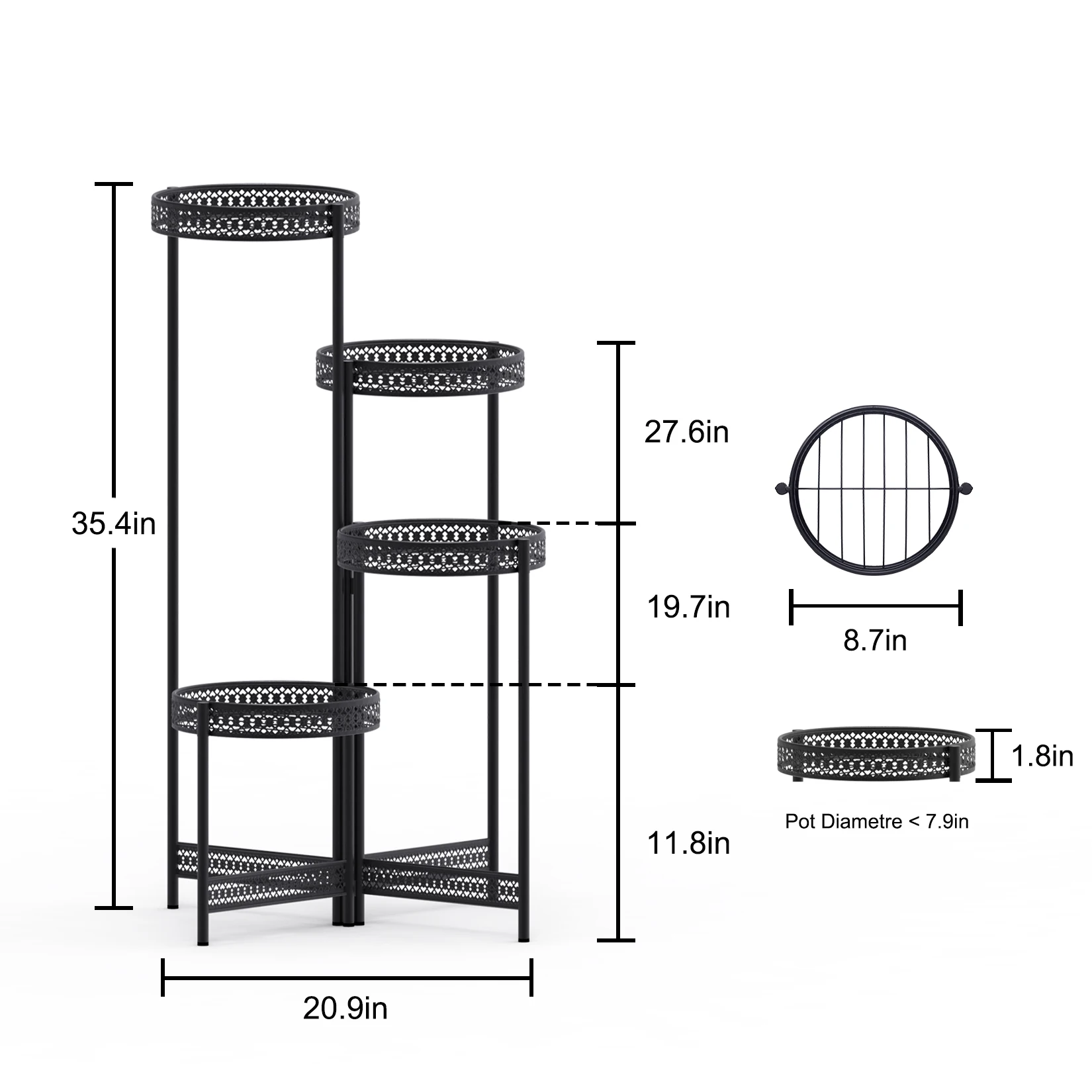Metal Flower Pot Rack Plant Stand Garden Planter Corner Shelving Storage Shelf Indoor and Outdoor 3/4 Tier