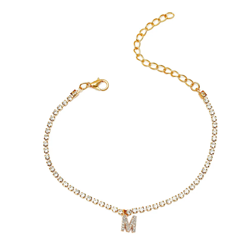 A-Z Fußkettchen mit 26 Anfangsbuchstaben für Frauen, Kristallzirkon, Alphabet, kubanische Gliederkette, Strandbein-Armbänder, böhmischer Schmuck, Geschenk – Detail 32