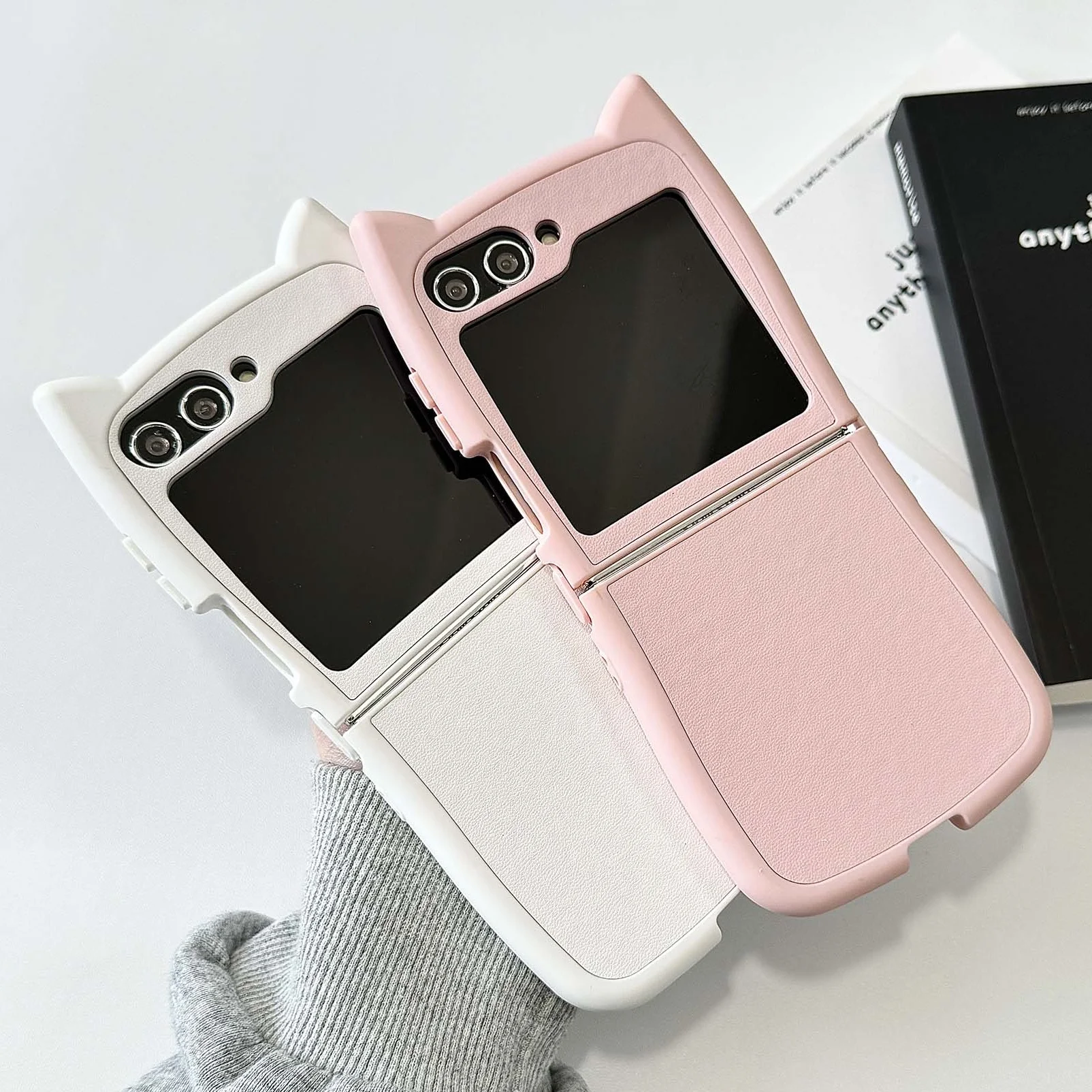 Lovely Cat Ear Cover Luxury Leather Case - Cute Pure Color Phone Case Bumper
