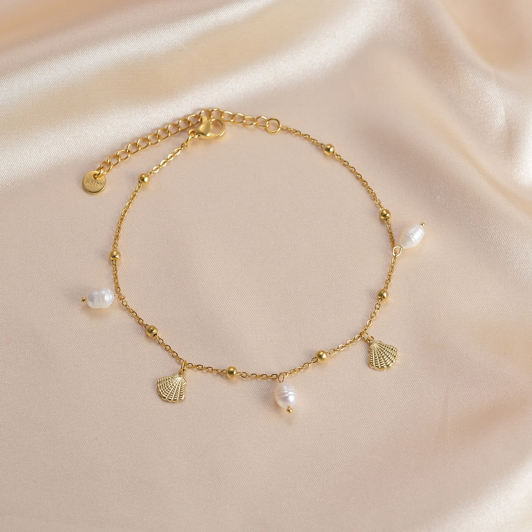 Stainless Steel Adjustable Charms Beads Anklet