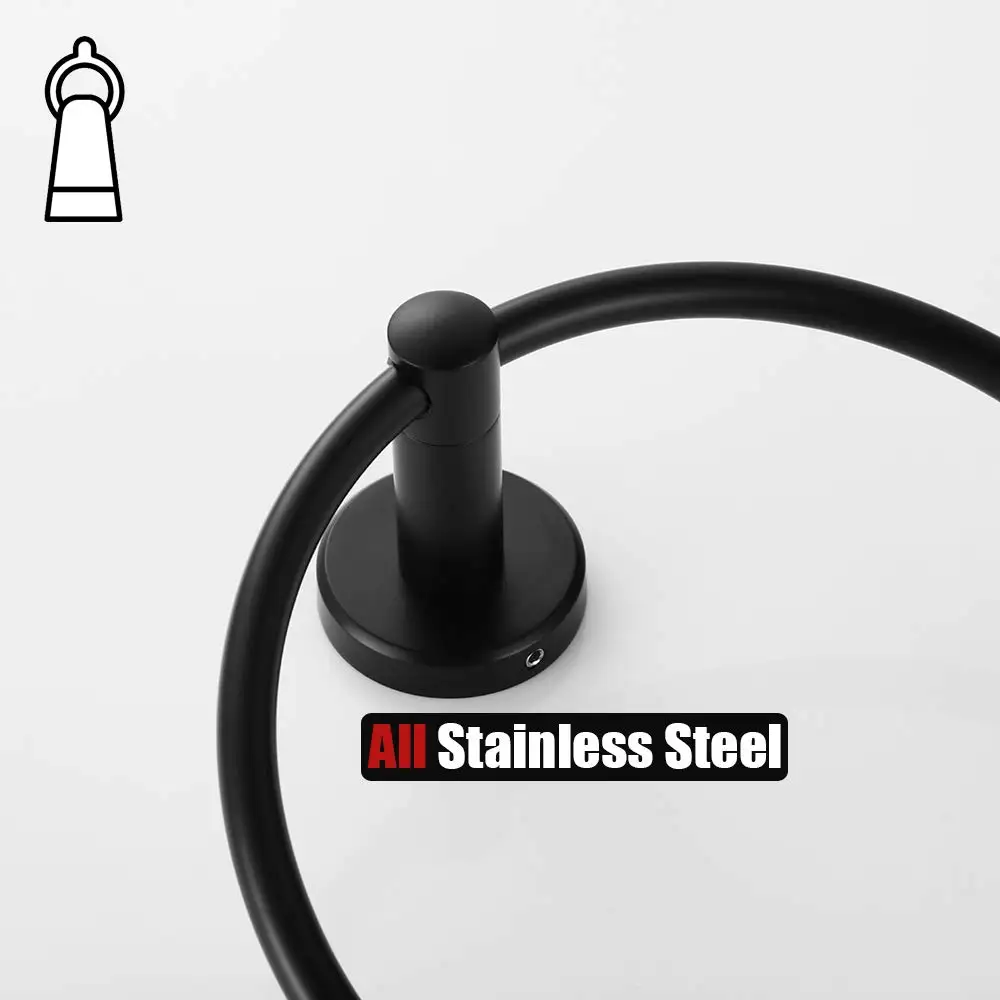 Bathroom Towel Holder Bathroom Towel Ring 304 Stainless Steel Matte Black Hand Towel Holder for Bathroom Wall Mount