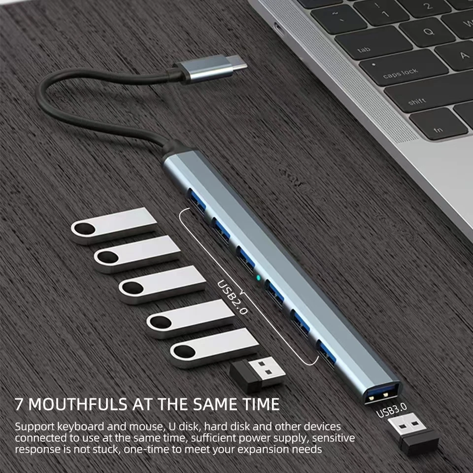 7 Ports USB 3.0 Type C HUB Expander Splitter High Speed OTG Adapter Docking Station For LaptopPC Ha Drive Mouse_voghion.com