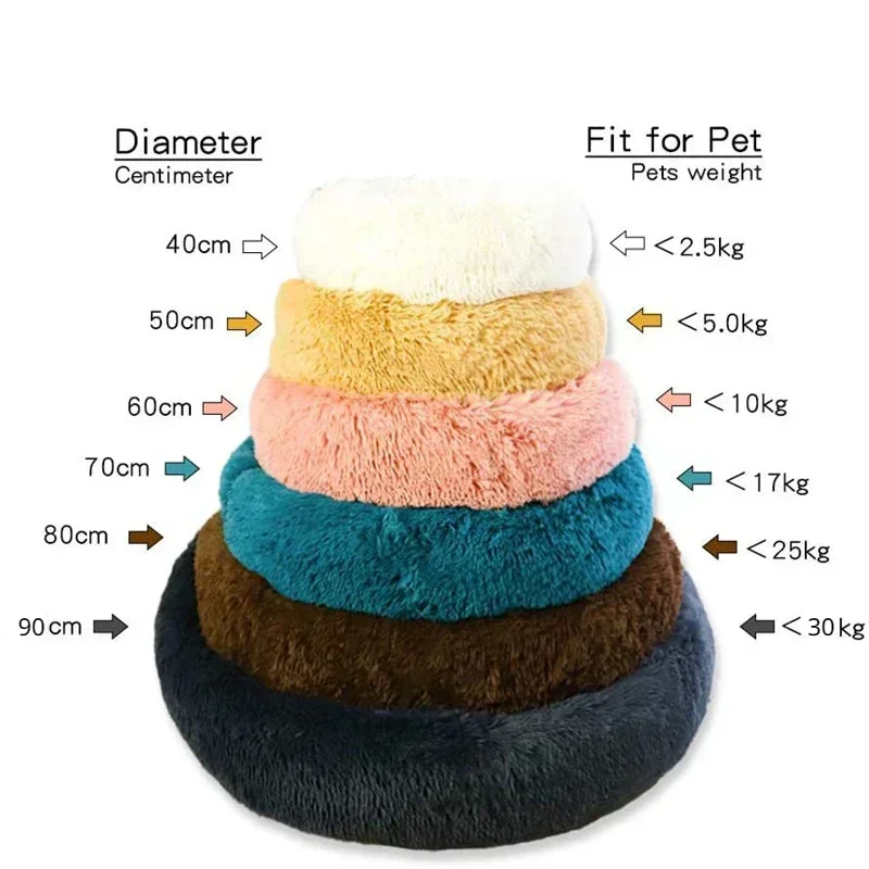 40-90cm Small Cat Bed Long Plush Dog House Round Large Dog Bed for Medium Dog House Super Soft Winter Warm Sleeping Nest