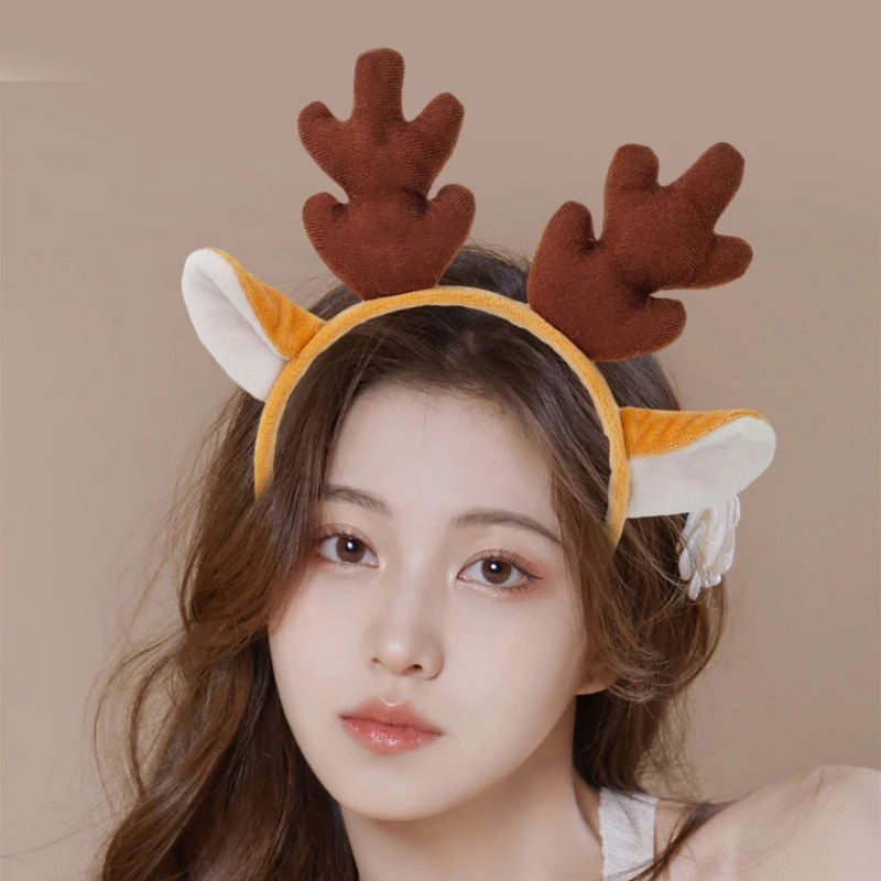 

Christmas Antlers Headband with Fawn Hair Hoop Novelty Festive Party Headdress Headwear Party Headpiece