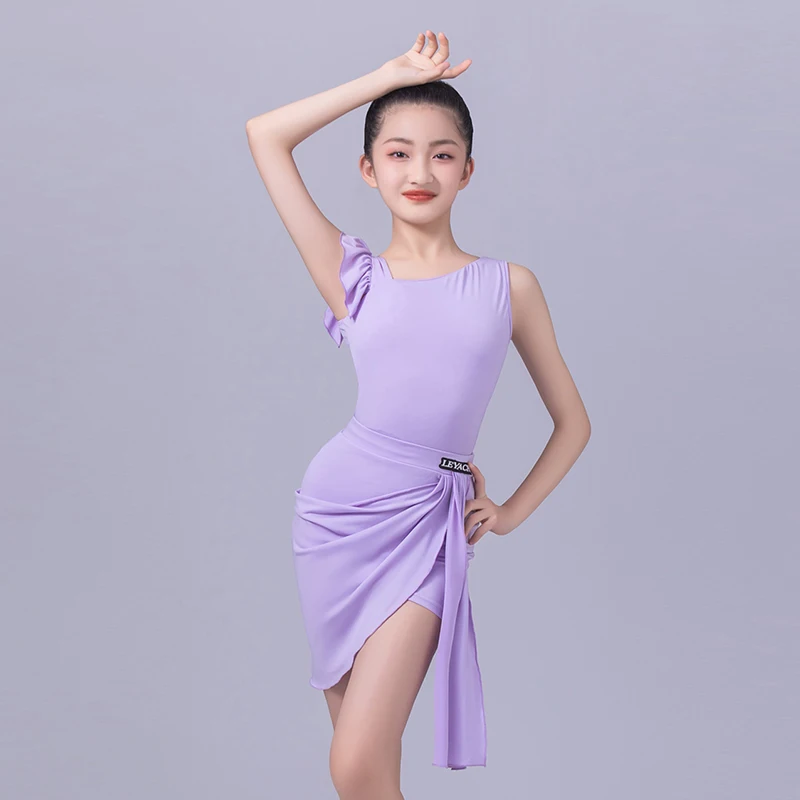 

Purple Latin Dance Dress For Girls Rumba Samba Dancing Performance Wear ChaCha Salsa Outfit Bodysuit Skirt Practice Suit YS5344