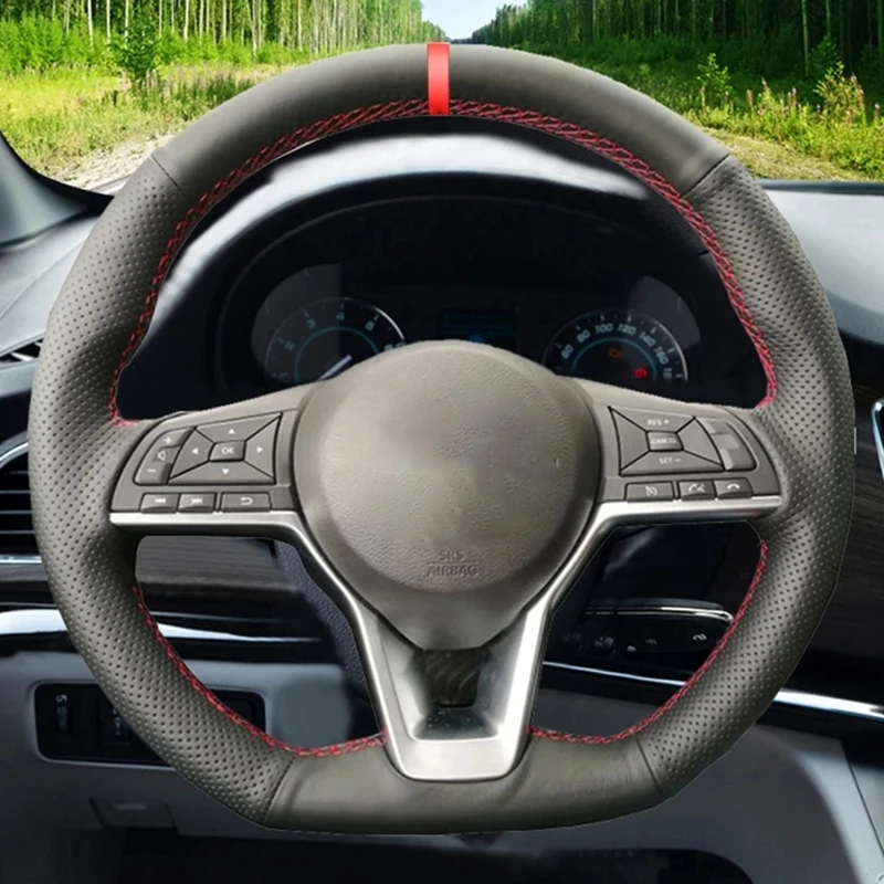 Auto-Lenkradbezug aus Kunstleder für Nissan X-Trail Qashqai March Serena Micra Kicks 2017–2019 Altima Teana 2019