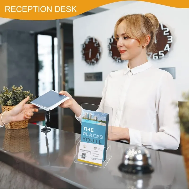 2 Pack Brochure Holder Business Card Holder for Desk Acrylic Brochure Card Flyer Display Stand Vendors Events Store Marketing