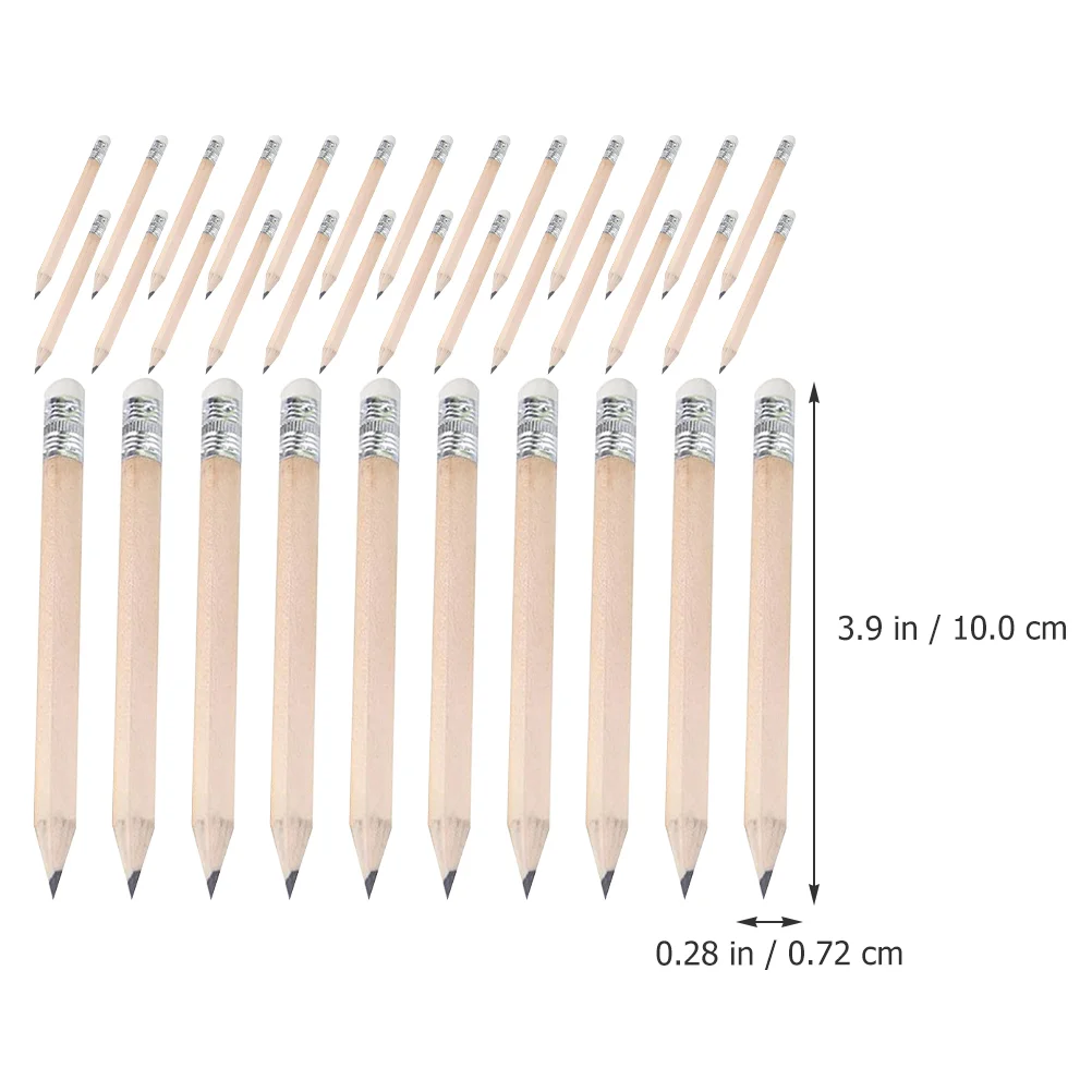 50 Pcs Kids Pencils Triangular Golf Writing Mini Students Half Eraser Tops Toddler Short 4