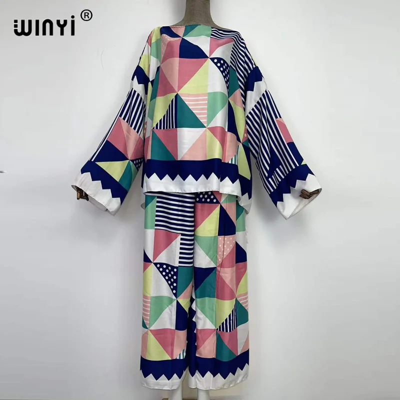 WINYI Elegant Woman fashion Print Suits 2021 Spring Ladies holiday Suits Ladies Vocation Beach Loose Blouse Set Female Pants summer thin knitted shawl shirts women s sunscreen blouse short sleeve hollow out pullover tops blusas mujer de moda 2021