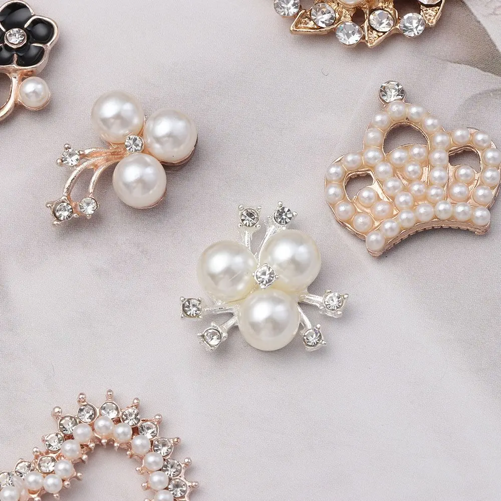 10PCS Pearl Flower Rhinestone Buttons Sparkling Crystal Hairpins Decoration Clothes Sewing Accessories
