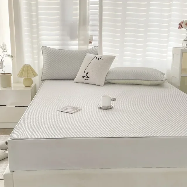 Solid Summer Mat Kit Cooling Feel Bed Pad Pillowcase Set Cold Sleeping Bed Mat Flat Sheet Summer Folding Ice Cool Bed Sheet 3