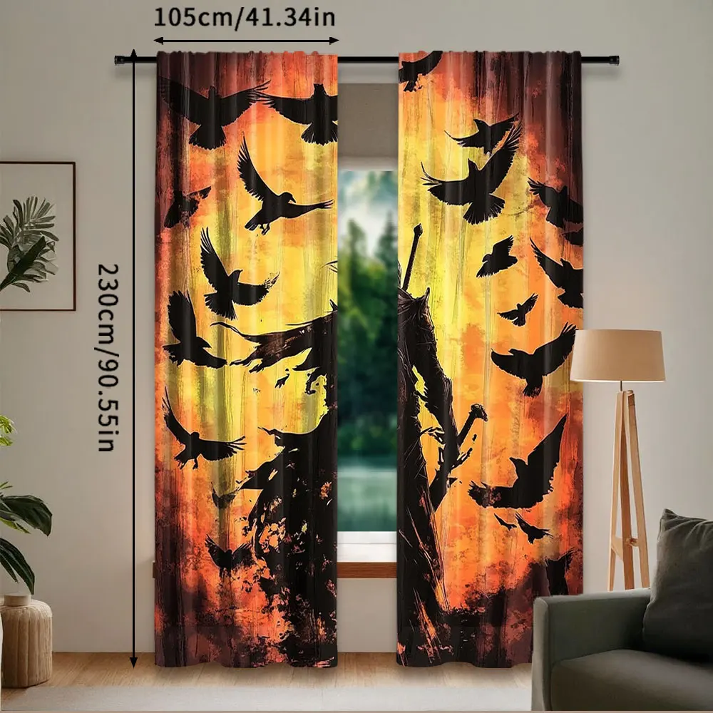 2Pcs Japanese Anime Samurai Windows Curtains Crow Curtain Theme For Living Room Bedroom Modern Simplistic Drapes 4